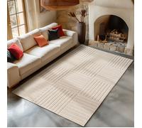 Carpetsale24 Tapis de Salon 160x230 cm Crème Scandi Boho à Carreaux Shaggy Doux Moelleux Effet Relief Moderne Facile à Nettoyer