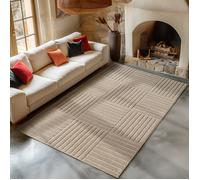 Carpetsale24 Tapis de Salon 240x340 cm XL Beige Scandi Boho à Carreaux Shaggy Doux Moelleux Effet Relief Moderne Facile à Nettoyer