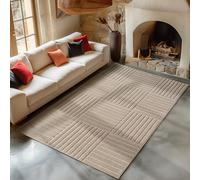 Carpetsale24 Tapis de Salon 280x370 cm Beige XXL à Poils Longs Design Scandi Boho à Carreaux Effet Relief Shaggy Doux Moelleux Robuste Facile à Nettoyer Moderne pour Chambre à Coucher