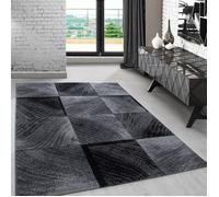 Carpetsale24 Tapis de Salon à motif à carreaux symétrique Noir Tapis 280x370 cm - Poil Court Moelleux et Tendance