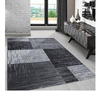 Carpetsale24 Tapis de Salon à Motif Carreaux Chiné Noir Tapis 280x370 cm - Poil Court Moelleux et Tendance