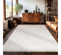 Carpetsale24 Tapis de Salon à Poils Courts Blanc 140x200 cm design scandinave avec effet 3D Tapis doux pour salon ou chambre