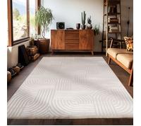 Carpetsale24 Tapis de Salon à Poils Courts Beige 280x370 cm design scandinave avec effet 3D Tapis doux pour salon ou chambre