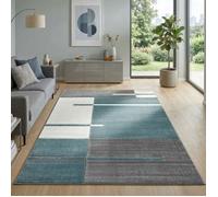 Carpetsale24 Tapis de salon Bleu 140x200 cm, tapis sculpté à la main, moderne design à carreaux, tapis à poils courts