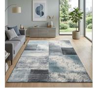 Carpetsale24 Tapis de salon Bleu 280x370 cm, design à carreaux avec marbré, tapis sculpté à la main, tapis à poils courts