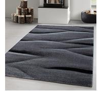 Carpetsale24 Tapis de salon conception de vagues abstraites Noir Tapis 140x200 cm à poils courts tapis doux