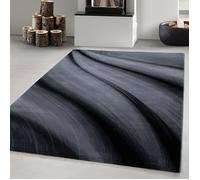 Carpetsale24 Tapis de Salon Design Vagues Abstraites Noir 160x230 cm Moderne Tapis Moelleux