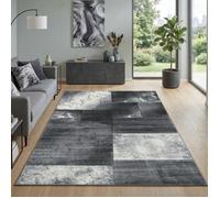 Carpetsale24 Tapis de salon Gris 200x290 cm, design à carreaux avec marbré, tapis sculpté à la main, tapis à poils courts