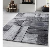 Carpetsale24 Tapis de salon moderne, design 3D bois, noir/gris 160x230 cm, poils courts, facile entretien, moelleux, lavable, pour salle à manger, cuisine, rectangulaire
