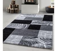 Carpetsale24 Tapis de salon moderne, design abstrait carrelé, noir, gris, blanc, 200 x 290 cm, poils courts, facile entretien, très doux, lavable, pour salle à manger, cuisine