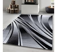 Carpetsale24 Tapis de salon moderne, design abstrait vagues, noir gris blanc, 200 x 290 cm, facile entretien, extra doux moelleux, lavable, pour salle à manger cuisine