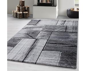 Carpetsale24 Tapis de salon moderne, design bois 3D noir/gris 120 x 170 cm, à poils courts, facile d'entretien, moelleux, lavable, pour salle à manger, cuisine, rectangulaire