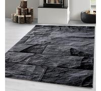 Carpetsale24 Tapis de salon moderne, design pierre, noir/gris 140 x 200 cm, à poils courts, facile d'entretien, lavable, moelleux