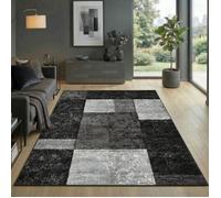 Carpetsale24 Tapis de salon Noir - Grau 240x340 cm, motif à carreaux chiné, tapis à poils courts, tapis sculpté à la main