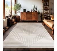 Carpetsale24 Salon Moderne Tapis Beige 120 x 170 cm Poils Courts, Effet 3D Style Scandinave, Conception Géométrique Doux et Moelleux