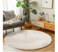 Carpetsale24 Tapis de Salon ou chambre en Crème 80 cm Rond style bohème scandinave avec effet haut-bas tapis décoratif
