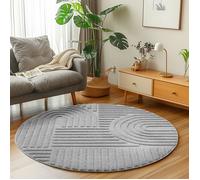 Carpetsale24 Tapis de Salon ou chambre en Gris 120 cm Rond style bohème scandinave avec effet haut-bas tapis décoratif