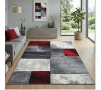 Carpetsale24 Moderne Tapis Salon Rouge 140 x 200 cm Poils Courts, Conception Carrés Doux et Moelleux