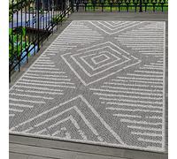 Carpetsale24 Tapis d'extérieur, Couleur Gris, Motif rayé, 110128, Tapis Rectangle, Tapis pour terrasse-Balcon-Jardin ou Cuisine, 200 x 290 cm