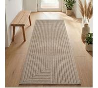 Carpetsale24 Tapis d'Extérieur/Intérieur motif scandinave en Beige 80x250 cm, effet 3D - doux, salon, chambre, cuisine, terrasse