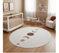 Carpetsale24 Tapis Enfant 120 cm Rond Phases de la Lune Creme Design Boho Tapis Chambre Enfant ideal petits espaces de repos