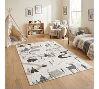 Carpetsale24 Tapis Enfant 120x170 cm Foret Animaux Creme Motif Nature et Animaux Tapis de Jeu Chambre Enfant ideal comme tapis