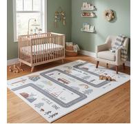 Carpetsale24 Tapis Enfant 120x170 cm Route Creme Motif Vehicules et Nature Tapis de Jeu Chambre Enfant ideal comme tapis de jeu
