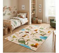 Carpetsale24 Tapis Enfant 140x200 cm Dinosaures Beige Motif Dino avec Routes Grand Tapis de Jeu Chambre Enfant grandes surfaces