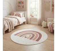Carpetsale24 Tapis Enfant Arc en Ciel Tapis de Jeu Rond 200 cm pour Chambre d Enfant en Crème avec Motif C ur Ideal pour Grandes Surfaces de Jeu