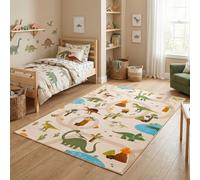 Carpetsale24 Tapis Enfant 160x230 cm Dinosaures Beige Motif Dino avec Routes Grand Tapis de Jeu Chambre Enfant grandes chambres