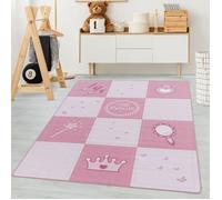 Carpetsale24 Tapis enfant motif à carreaux de petite princesse coloris rose 160x230 cm tapis chambre enfant tapis chambre bébé