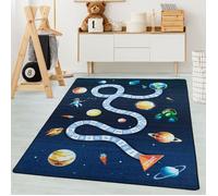 Carpetsale24 Tapis d'apprentissage pour enfant - Chiffres avec design spatial - Bleu marine - 120 x 170 cm - Tapis à poils courts pour chambre d'enfant - Pour garçons et filles - Facile d'entretien