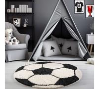Carpetsale24 Tapis enfant rond noir blanc forme football tapis à poils longs pour chambre d'enfant taille 120 cm rond