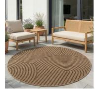 Carpetsale24 Tapis Extérieur Rond 160 cm Beige, Résistant aux Intempéries Facile d’Entretien, Tapis Aspect Jute pour Terrasse Jardin Salon Salle à Manger