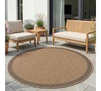 Carpetsale24 Tapis Extérieur Rond 120 cm Beige, Résistant aux Intempéries Facile d’Entretien, Tapis Aspect Jute Naturel pour Terrasse Balcon Salon