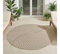 Carpetsale24 Tapis Extérieur Rond 160 cm Beige, Résistant aux Intempéries et UV, Tapis pour Terrasse Jardin Salon, Intérieur Extérieur Style Boho Scandinave