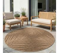 Carpetsale24 Tapis Extérieur Rond 160 cm Beige, Résistant aux Intempéries Facile d’Entretien, Tapis Aspect Jute pour Terrasse Jardin Salon Salle à Manger