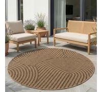 Carpetsale24 Tapis Extérieur Rond 200 cm Beige, Résistant aux Intempéries Facile d’Entretien, Tapis Aspect Jute Naturel pour Jardin Terrasse Salon Salle à Manger