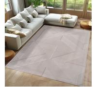 Carpetsale24 Tapis bohème - 140 x 200 cm - Crème - Poils courts géométriques doux avec effet 3D - Lavable et facile d'entretien - Tapis polyvalent pour salon ou chambre à coucher