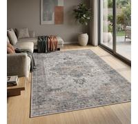 Carpetsale24 Tapis Lavable Beige 140x200 cm Vintage Tapis Moderne pour Salon Chambre Chambre Amis Design Oriental Poils Courts Facile d Entretien Lavable en Machine