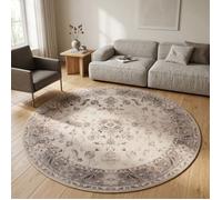 Carpetsale24 Tapis Lavable Beige 160 cm Rond Vintage Tapis Rond pour Salon Chambre Coin Lecture Design Oriental Poils Courts Facile d Entretien