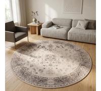 Carpetsale24 Tapis Lavable Beige 160 cm Rond Vintage Tapis Rond pour Salon Chambre Coin Lecture Design Oriental Poils Courts Facile d Entretien