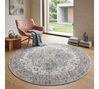 Carpetsale24 Tapis Lavable Beige 200 cm Rond Vintage Grand Tapis Rond pour Salon Salle à Manger Coin Détente Design Oriental Poils Courts Facile d Entretien