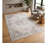Carpetsale24 Tapis Lavable Beige 240x340 cm Vintage Tapis Grande Taille pour Grand Salon Salle à Manger Espace Ouvert Design Oriental Poils Courts Facile d Entretien