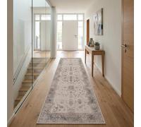 Carpetsale24 Tapis Lavable Beige 80x250 cm Vintage Tapis Couloir pour Entrée Cuisine Passage Tapis Étroit Design Oriental Facile d Entretien Lavable en Machine