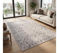 Carpetsale24 Tapis Lavable Crème 160x230 cm Vintage Grand Tapis pour Salon Salle à Manger Chambre Design Oriental Poils Courts Facile d Entretien Lavable en Machine