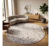 Carpetsale24 Tapis Lavable Crème 200 cm Rond Vintage Grand Tapis Rond pour Salon Salle à Manger Coin Détente Design Oriental Poils Courts Facile d Entretien