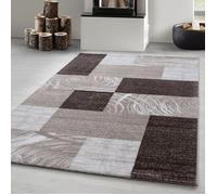 Carpetsale24 Tapis design moderne à poils courts Abstrait à carreaux Rectangulaire Marron, beige, crème Facile d'entretien Dimensions : 140 x 200 cm
