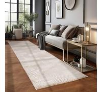 Carpetsale24 Tapis Moderne Beige 80 x 250 cm Pile Court Effet 3D Style Scandinave Motif Bohème Salon Chambre Cuisine Salle de Sejour Doux et Moelleux