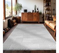 Carpetsale24 Tapis Moderne de Salon en Argent 140 x 200 cm, Poils Courts, Effet 3D Style Scandinave, Motif Bohème Doux et Moelleux - Cuisine, Chambre et Salle de Séjour